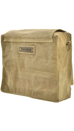 These great crossbody bags are crafted with recycled military tent fabric and are fully lined — by Vintage Addiction 13” W x 9.5” H x 4” D / 57” Adjustable Shoulder Strap - front view view