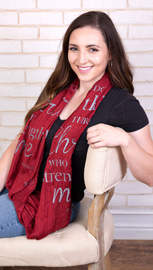 Christ strengths on red infinity scarf