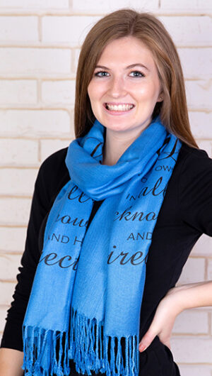 Trust in the Lord quote on a pashmina scarf