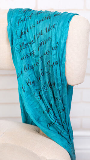 Infinity scarf with Hail Mary inspirational quote - teal color