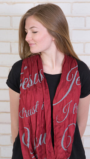 Infinity scarf with Jesus inspirational quote - burgundy color